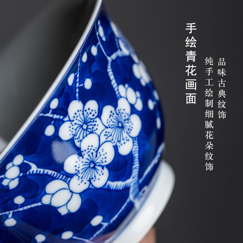 Only three tureen of blue and white porcelain cup pure manual hand - made of ice may make tea bowl of jingdezhen ceramic not hot tea