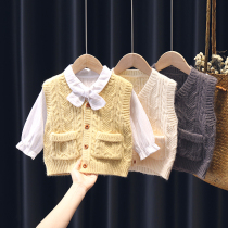 Korean fashion girl knitted vest Spring and Autumn wear baby sweater vest cute waistcoat female baby horse clip
