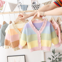 Korean fashion girl sweater jacket autumn 1-3 years old 4 children Foreign style knitted cardigan baby wool coat tide