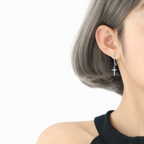 Lane South 925 sterling silver chain cross earrings female 2021 New Tide cool earrings summer retro earrings