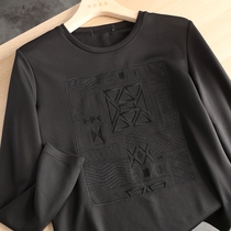 Delicate Embroidery Foreign Trade Factory Cut Mark Pure Color Sleeve Head Fashion Casual Round Collar Long Sleeve Beat Undershirt Tide Man