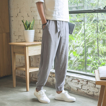 Chinese style men's retro leisure and loose linen trousers Summer Chinese-style young Harun pants nine-leg pants
