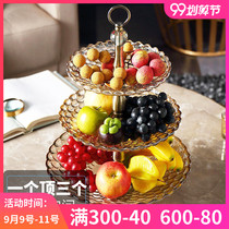European-style glass multi-layer double fruit plate American modern home living room creative coffee table three-layer fruit plate ornaments