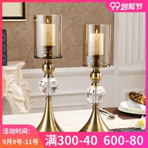 American retro minimalist crystal glass dining table European candle holder ornaments French romantic dinner Candlestick decorations