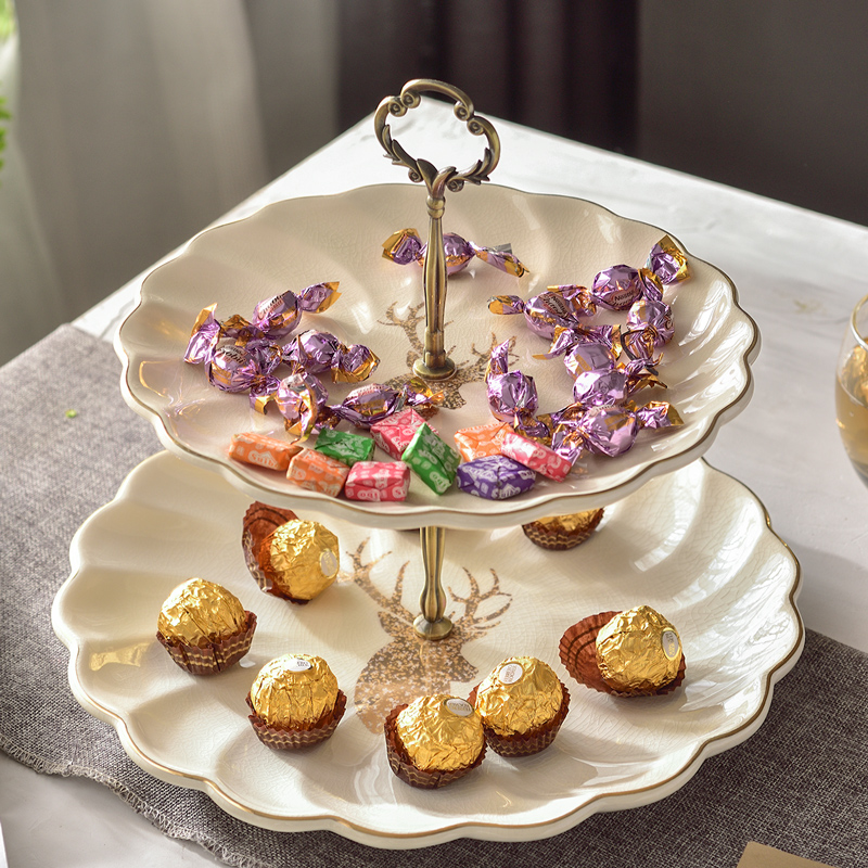 Household double American European sitting room ceramic fruit bowl cake dessert plate of multi - functional dry fructose
