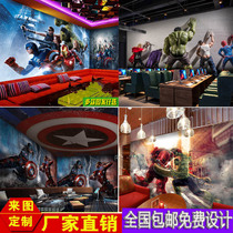 Custom 3D bamboo and wood fiberboard Internet cafe gym High-gloss painting Avengers theme cinema wainscoting