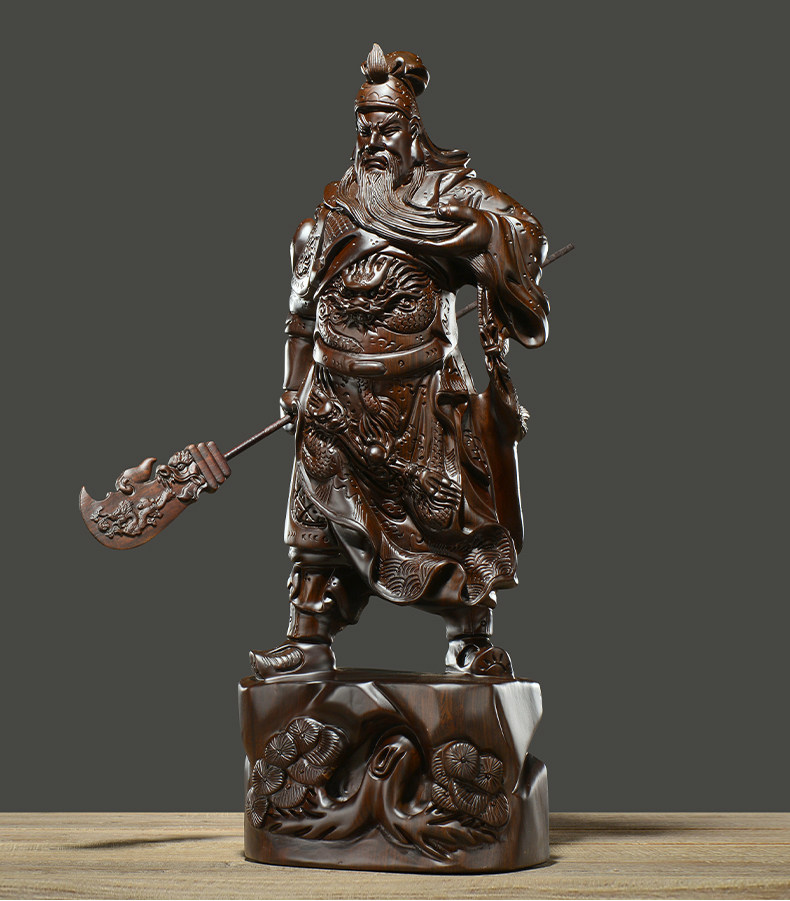 黑檀木雕武财神关公像摆件大号神像办公室客厅实木雕刻关羽关二爷