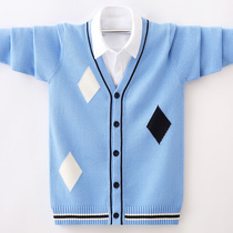 Boys knitted cardigan foreign 2021 new autumn childrens sweater male children Spring and Autumn long sleeve knitwear coat