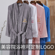 Beauty salon bathrobe custom printed logo cotton men and women home clothing adult bathrobe thick towel autumn and winter robe