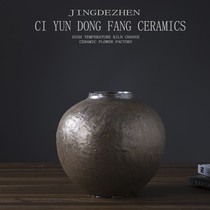 Retro Big Belly Ceramic Copper Vase Metal Vase Yunfeng Creative Living Room Black Ceramic Accessories