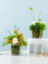 High-end simulation flower living room with square cylinder glass simple atmospheric dining table Flower Art Accessories Conference Desktop Decoration
