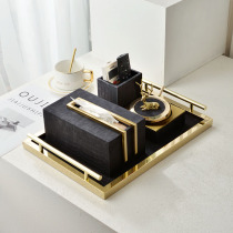 Black paper box drawing room creative ashtray set high-end creative Chinese tea table stainless steel tissue box