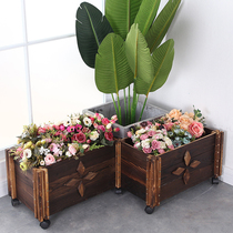 Anticorrosive wood flower box Outdoor solid wood flower trough Courtyard planting box Balcony planting basin Removable rectangular wooden flower pot