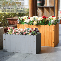 Embalming wood flower case outdoor small flower pot balcony seed Vegetable Fence Solid Wood Flower Groove Outdoor Rectangular Planting Case Courtyard