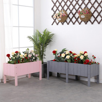 Anti-corrosive wood balcony flower pot wood rectangular flower groove outdoor strip high foot wooded flower case planting box
