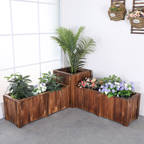 Embalming wood flower case square outdoor patio carbonated wood planting case Told large wood mass flower pot planting tree basin slot