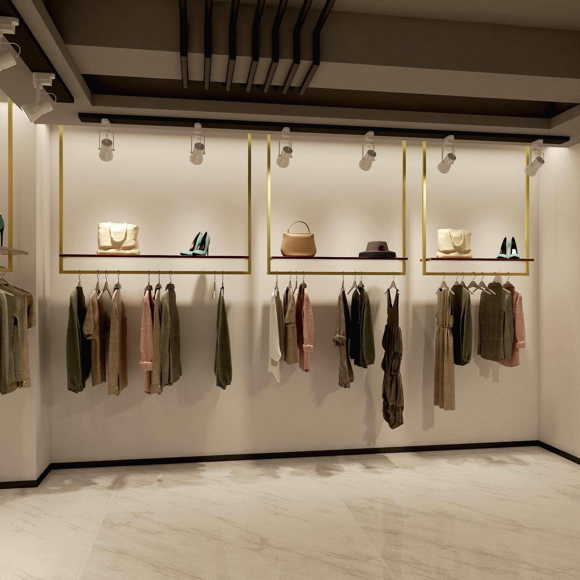 u形铁艺陈列架婚纱吊架 服装店墙上展示架衣柜吊顶悬挂金色挂衣架