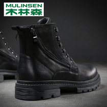 Wood Linson Martin Boots Man Middle Helper Genuine Leather Tooling Boots New Trend Casual Locomotive Full Cow Leather High Help Shoes
