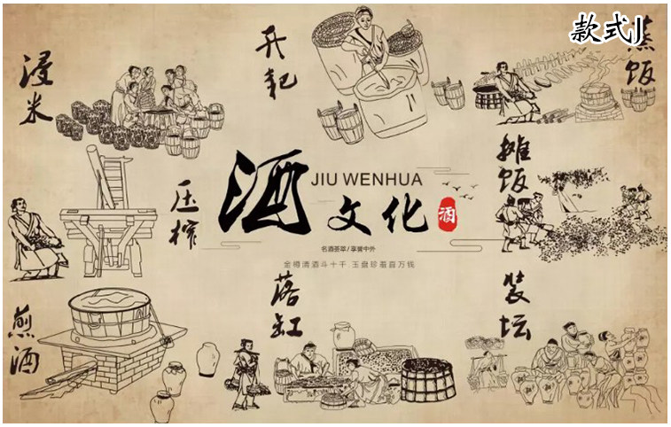 复古传统酒文化背景墙纸茅台白酒酿酒工艺壁画酒庄中式酒馆3d壁纸