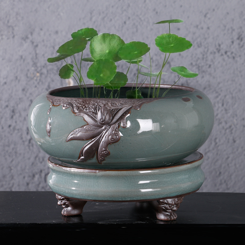 Chinese wind brother refers to flower pot ceramic up creative interior furnishing articles without hydroponic pot hole, large copper grass with base