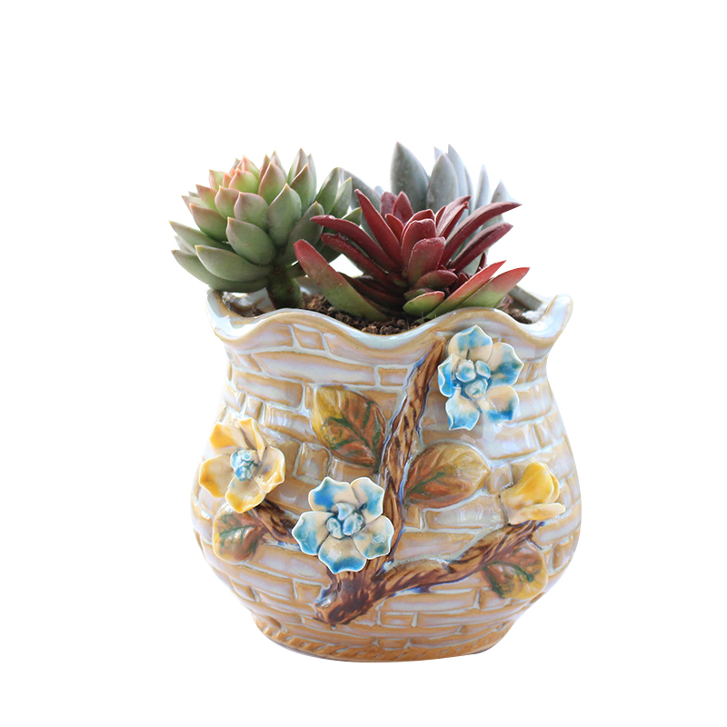 Fleshy flowerpot ceramic Chinese wind restoring ancient ways is the sitting room of creative move hand take indoor flesh big flower pot the plants