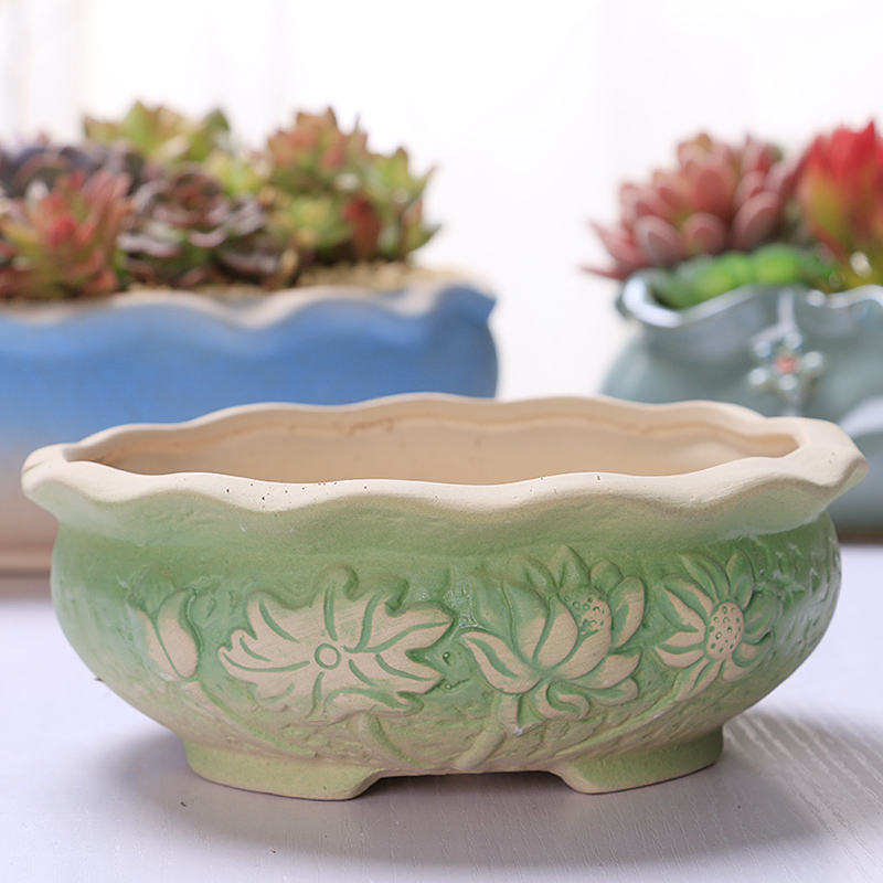 Creative move fleshy flowerpot ceramic package mail special offer a clearance coarse pottery breathable large - diameter large meat platter of the plants