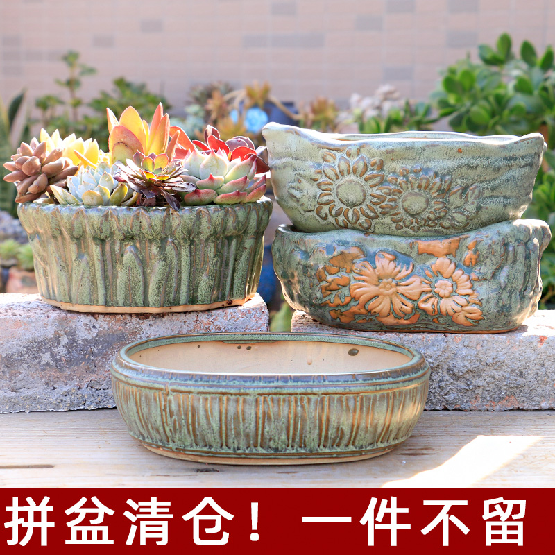 Household fleshy flower pot is oversized caliber platter meat meat the plants potted ceramics through pockets tao special offer a clearance