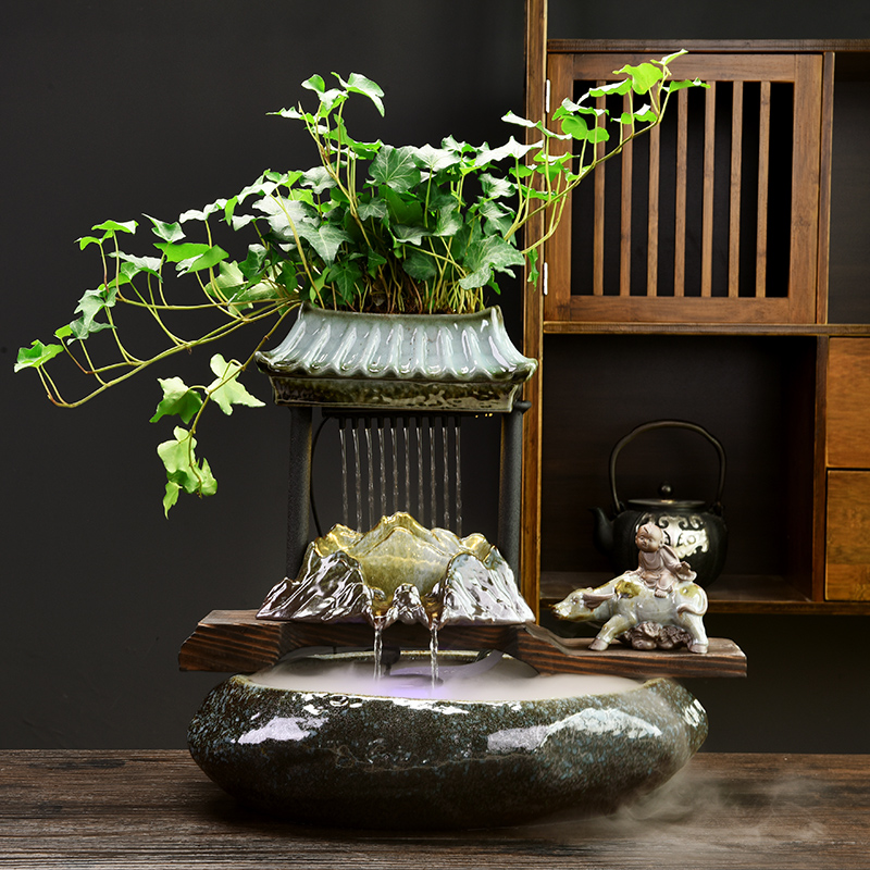 Hydroponic flower pot ceramic sitting room adornment creative move lucky Chinese zen with wet water and running water flowerpot furnishing articles