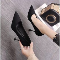 2019 Spring new Korean version Pointed Heels high heel Shoe Girls fine heel tennis Red Black 100 hitch Career Single Shoes Girl Shoes