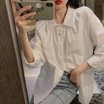 White shirt Womens Spring and Autumn New Korean retro loose thin design sense niche foreign style versatile long sleeve shirt