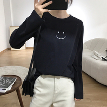 Embroidery grind long sleeve T-shirt female Spring and Autumn New Korean loose thin foreign air age reduction round neck collar pullover base shirt