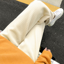 Strips wide-legged pants womens autumn and winter high waist slim straight pants loose and thick snowy pants