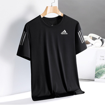 Ice Silk short sleeve T-shirt for mens summer round collar easing to increase code diddy cool three bar half sleeves thin and compassionate shirt