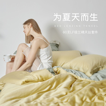 Net red high-end 60 Tencel four-piece naked sleeping ice silk quilt cover Bedding sheets ins Nordic solid color