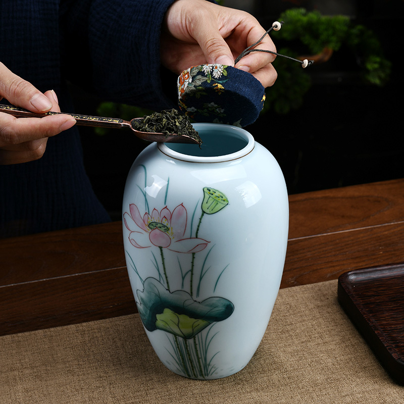Celadon porcelain pot of tea caddy fixings barrels store receives a large sealed moisture - proof puer tea pot pot