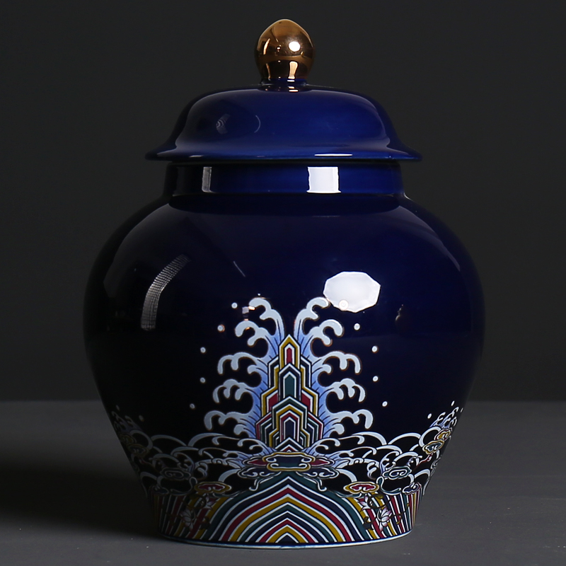 Ji blue glaze large ceramic POTS of household seal pot small pot of tea caddy fixings box packing logo customization
