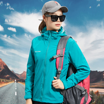 Autumn and winter outdoor soft shell clothing womens elastic breathable cardigan jacket fleece jacket windproof waterproof tourist mountaineering suit