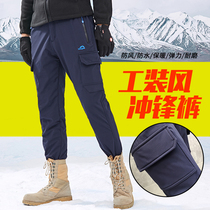 Winter outdoor assault pants men and women plus velvet thickened windproof waterproof elastic soft shell fleece climbing pants plus size