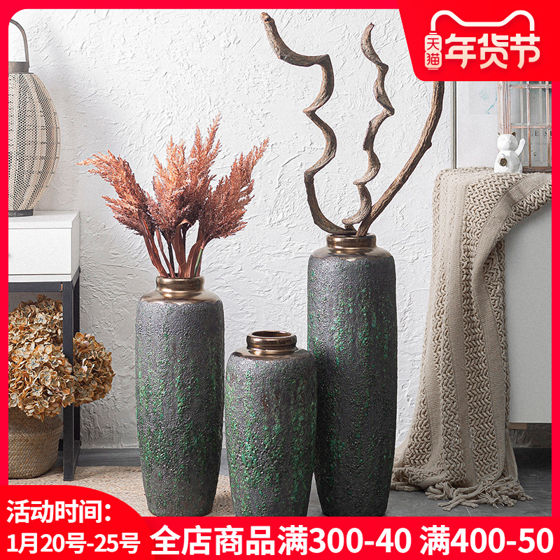 Chinese style restoring ancient ways of large vases, ceramic furnishing articles pottery sitting room hotel decoration flower arranging dried flowers thick ceramic bottle