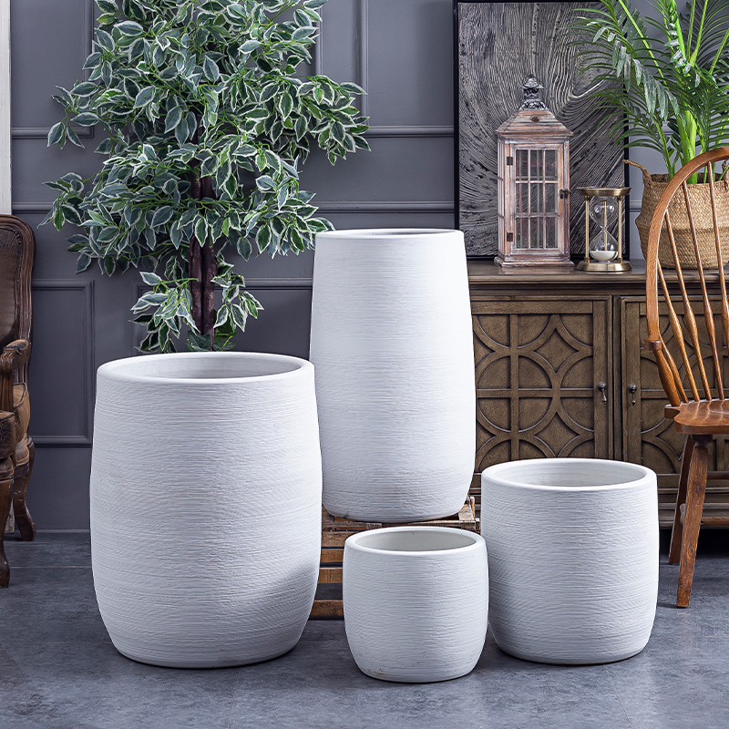 Creative contracted big ceramic vase furnishing articles sitting room ground flower arranging the Nordic decorate household green plant flowers, flower pot cylinder