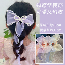 Pearl bow ribbon hairclip Summer Girl sweet hair card back of the head braided hair headdress baby princess hair accessories