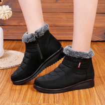 Old Beijing cloth shoes winter womens middle-aged and elderly plus velvet thick cotton shoes flat-bottomed non-slip mother high-top zipper warm shoes