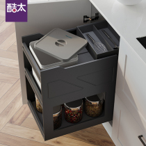 Cool too kitchen floor cabinet seasoning pull basket open cabinet inside rice box stainless steel aluminum alloy storage rack