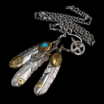 Takahashi Goro feather necklace sterling silver inlaid turquoise pendant S925 silver too angle chain handmade gift for boyfriend