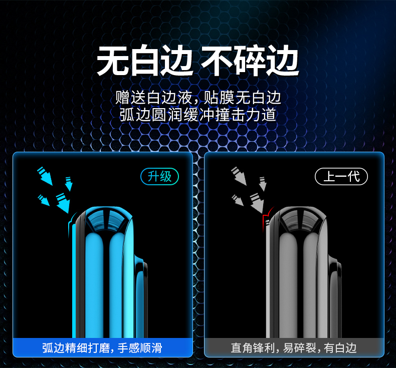 无白边不碎边赠送白边液,贴膜无白边弧边圆润缓冲撞击力道升级上一代弧边精细打磨,手感顺滑直角锋利,易碎裂,有白边-推好价 | 品质生活 精选好价