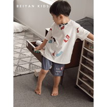 Bei Yan parent-child short-sleeved cotton pajamas male cute cartoon Korean parent-child home clothing boy summer suit thin
