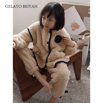 Beyyeon Pyjamas Girl Autumn Winter Coral Suede Thickened Garnter Warm Cartoon Can Outwear Childrens Home Suits Suit