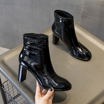 Net red thin and thin single boots Martin boots womens 2021 spring and autumn new British style show feet small thick heels high-heeled ankle boots