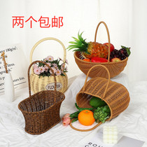 Fields Garden Wind Series Vine woven hand basket plastic vines Imitation Vine Hand Woven Flower Basket Handbag Wild Dining Basket