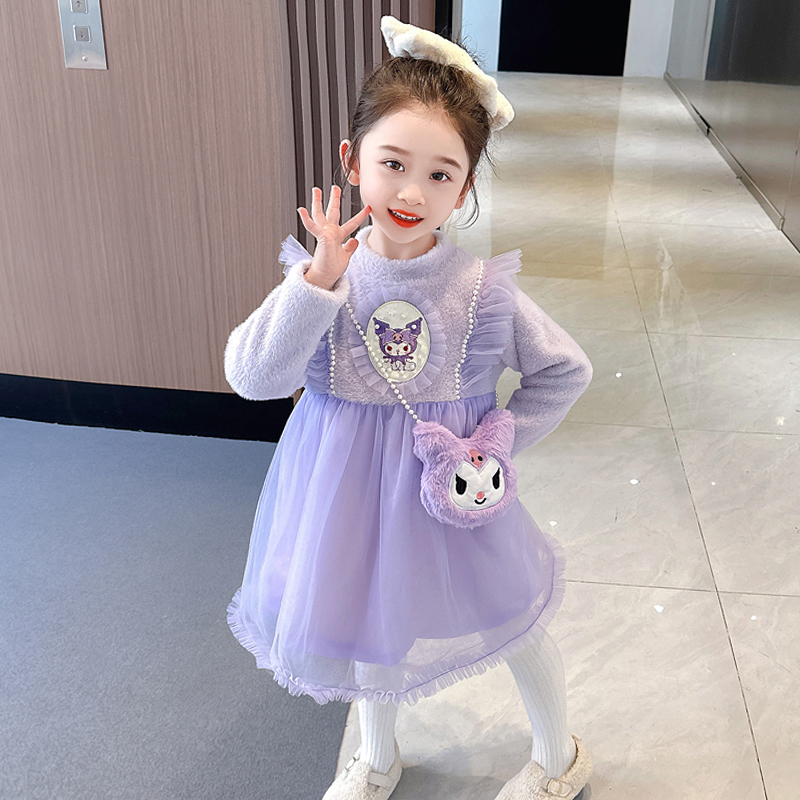 Girl Foreign Air Princess Plus Suede Autumn Winter Tandem Dress Women's Baby 2023 New Mesh Yarn Skirt Thickened Winter Clothing Tide-Taobao